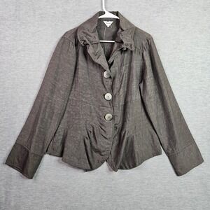 Dorman Women's Sz L Gray Textured Button Front Peplum Jacket Lightweight